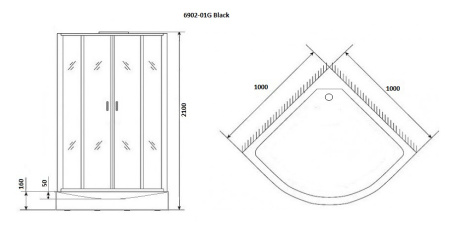 Душевая кабина Niagara Premium 69020134GBLACK 100х100 четверть круга с крышей ориентация универсальная